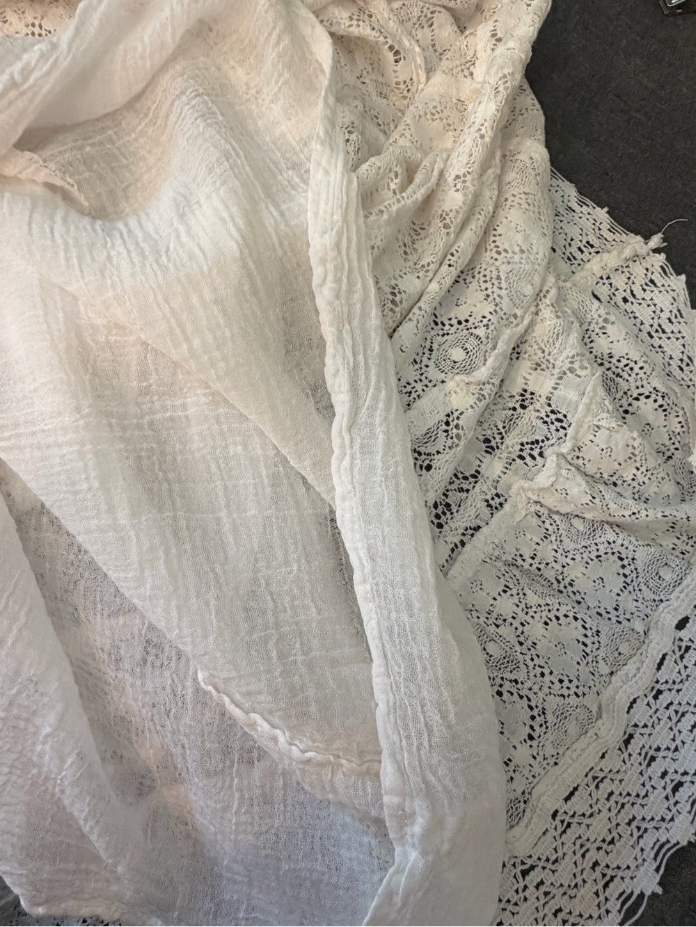 White Cotton Blend Maxi Skirt Lace Tiered Boho Fairy Cottagecore - Picture 5 of 9